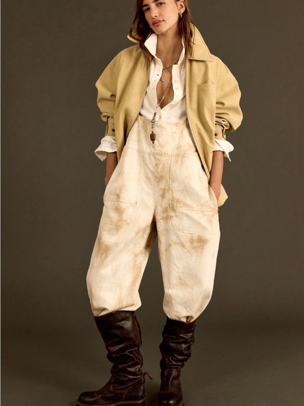 We The Free Felix Denim Overalls. NWT SIZE M In “Dirty Ecru” a yellow ivory
